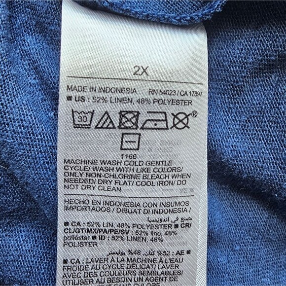 Old Navy Linen Blend Navy Blue V Neck Button Front Top Sz 2X Nautical Summer - Picture 6 of 13